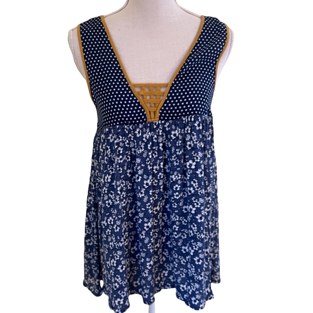 Mystree Mixed Pattern Sleeveless Babydoll Tunic Top S